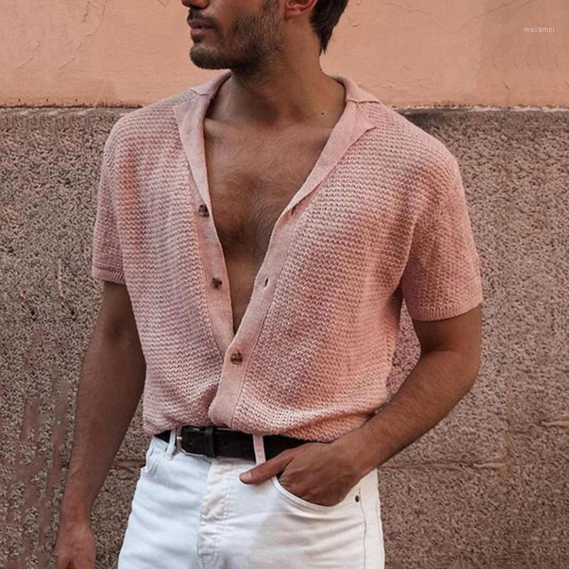 Men's Casual Shirts Fashion Men T-shirt Solid Color Knitted Summer Short Sleeve Lapel Buttons Cardigan For Dating Drop, Pink
Men's Casual Shirts Fashion Men T-shirt Solid Color Knitted Summer Short Sleeve Lapel Buttons Cardigan For Dating Drop, Pink