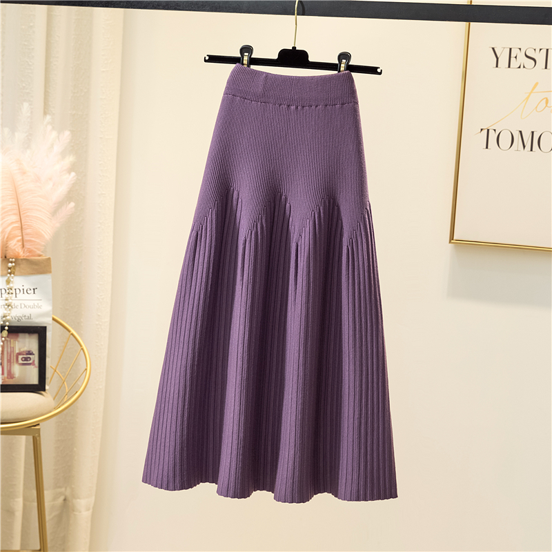 SURMIITRO Fashion Autumn Winter Warm Knitted Midi Long Pleated Skirt Women Korean Style Mid-Length High Waist Female 220317