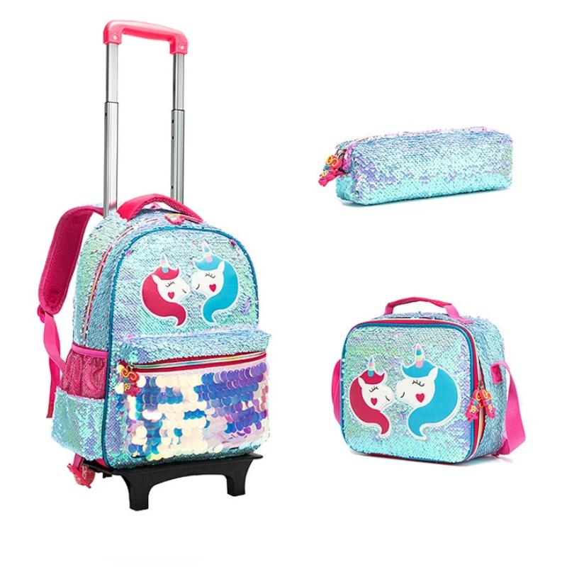 School Bags Schoolbag With Wheels Set Lunch Bag Pen Sequins Rolling Wheeled Backpack Student Trolley For Girls, Purple unicorn
School Bags Schoolbag With Wheels Set Lunch Bag Pen Sequins Rolling Wheeled Backpack Student Trolley For Girls, Purple unicorn