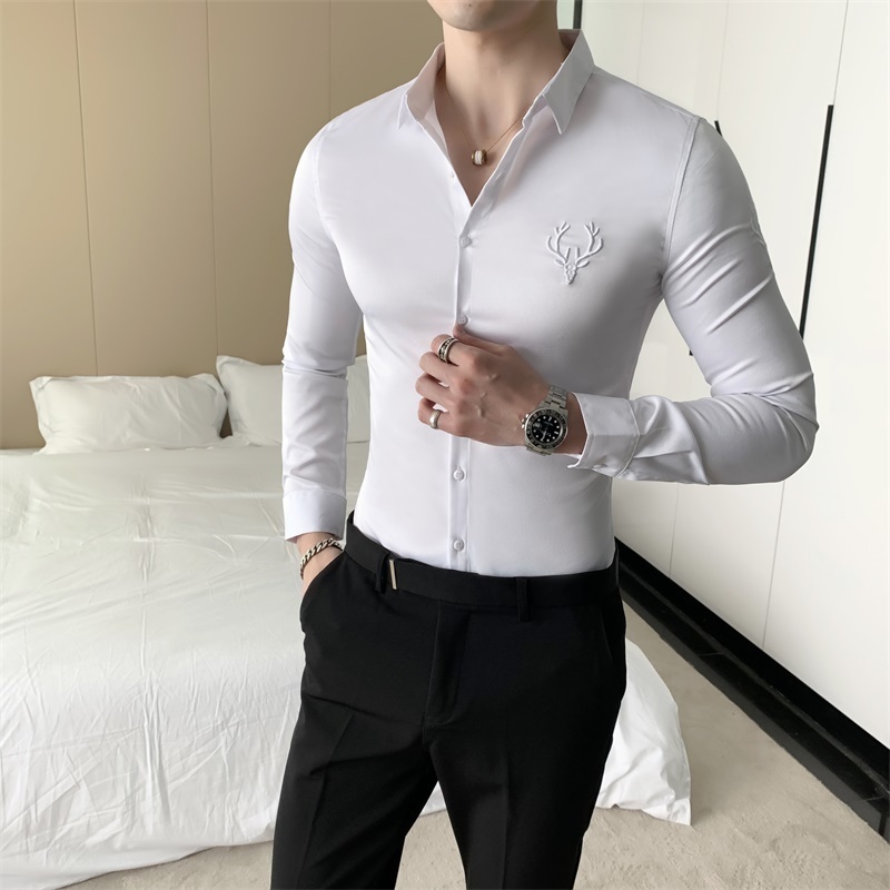British Plus Size 5XL Men Dress Shirts Fashion Long Sleeve Embroidery for Slim Fit Formal Wear Gentlemen Tuxedo 220322