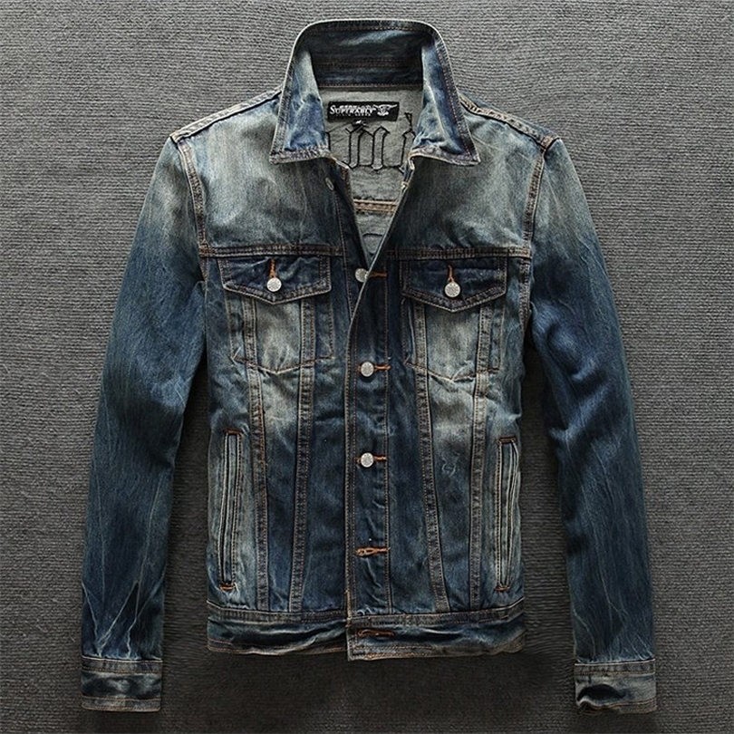 2019 New Street Fashion Men Jacket High Quality Skull Embroidery Nostalgia Retro Denim Jacket Men Coat Biker Jackets T200502