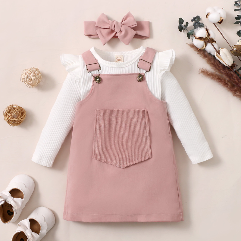 Ma&Baby 1-5Y Cute Toddler Kid Girls Clothes Set Knitted Ruffles Tops Sweaters Button Dress Overalls Autumn Spring Outfits DD43 220507