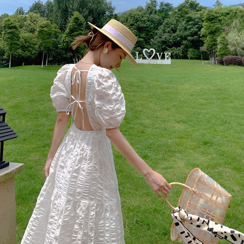 Summer 2021 Sanya Seaside Vacation Skirt Bare Back Beach Skirt Retro French Plump Girls Sun Protection Puff Sleeve Dress, White
Summer 2021 Sanya Seaside Vacation Skirt Bare Back Beach Skirt Retro French Plump Girls Sun Protection Puff Sleeve Dress, White