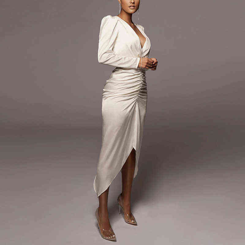 Long Sleeve Maxi Dress V Neck Ruched Cut out Sexy Split Invisible Zipper High Waist Black Dress Women Elegant Party Wear T220816