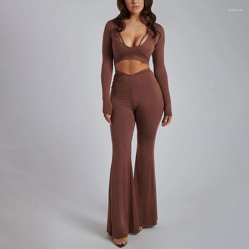 Women's Two Piece Pants Giyu Autumn Long Sleeve Brown Sets Women Sexy T-shirt Flare Female Outfits High Stretchy Tracksuit Bodycon
Women's Two Piece Pants Giyu Autumn Long Sleeve Brown Sets Women Sexy T-shirt Flare Female Outfits High Stretchy Tracksuit Bodycon