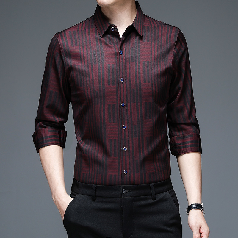 High Quality Men Shirts Striped Spring Long Sleeve Casual Shirt Silk Cotton Slim Fit Chemise Homme Clothing C790 220322