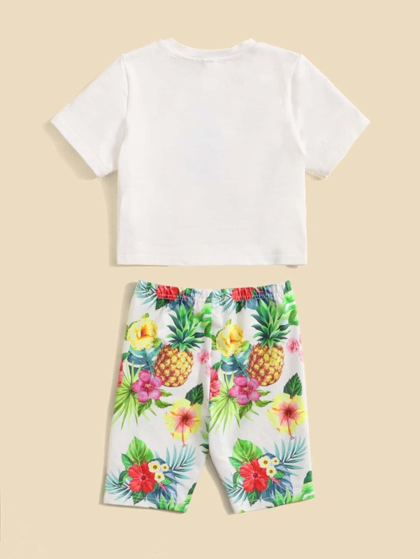 Toddler Girls Pine Print Tee & Biker Shorts Set SHE