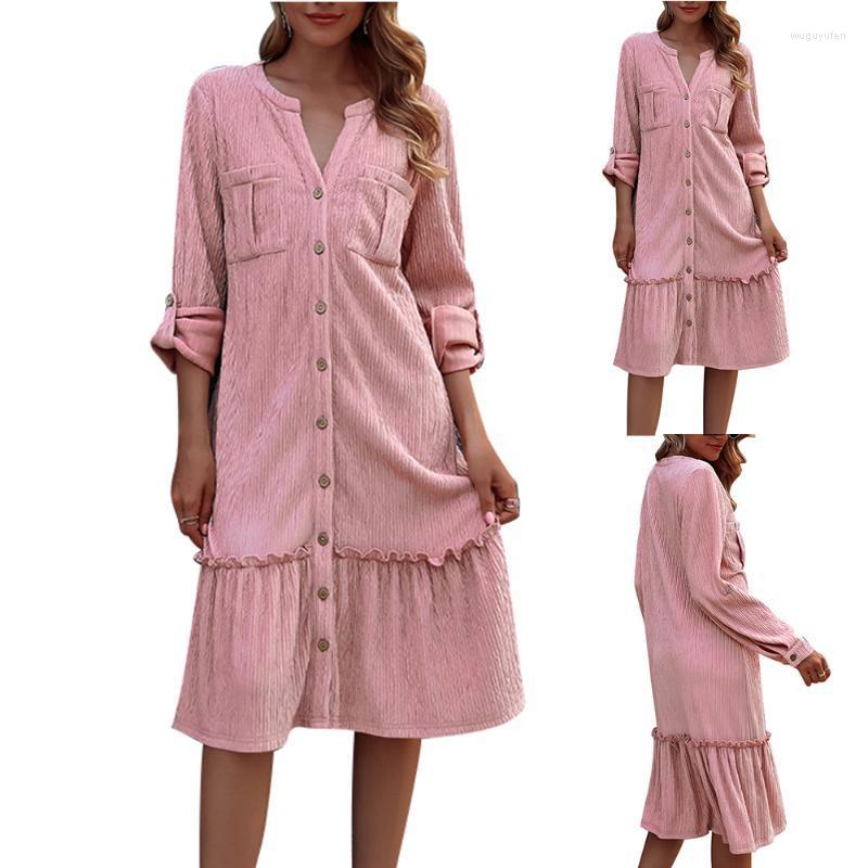 Casual Dresses Office Ladies Long Sleeve Dress Women Button Up Party Pink Dressses
Casual Dresses Office Ladies Long Sleeve Dress Women Button Up Party Pink Dressses