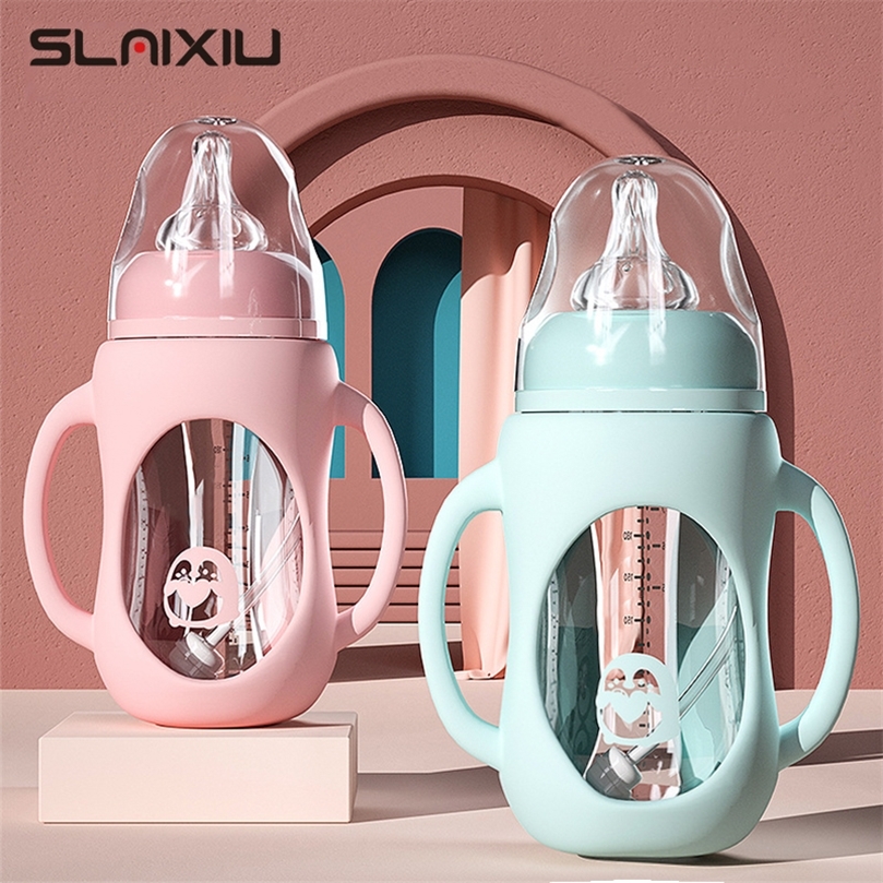 Baby bottle Glass Dual Use and Children Drinking Cup Bottle Grip Handle for Natural Wide Mouth PP Glass Silicone handle 220512
