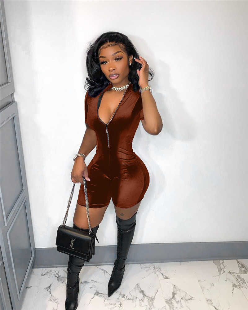 2023 Sexy Jumpsuit Women Short Sleeve One Piece Onesies Nightclub Solid Rompers Summer Shorts Clothes