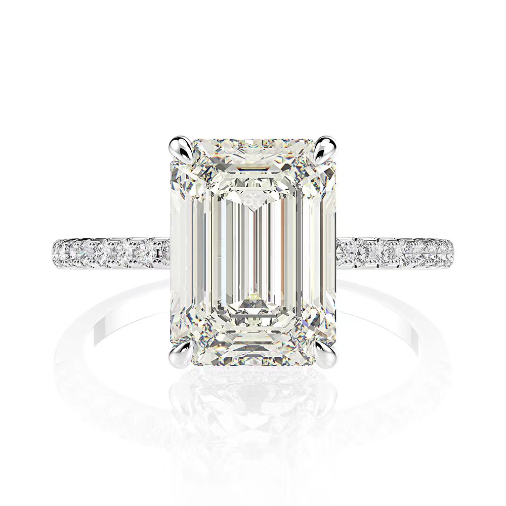Real 925 Sterling Silver Emerald Cut Created Moissanite Diamond Wedding Rings for Women Luxury Proposal Engagement Ring 201116