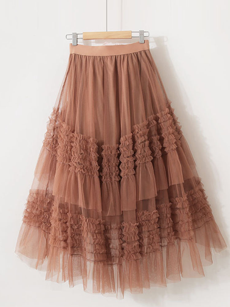 TIGENA 3 Layers Tiered Tutu Tulle Skirt Women Korean Fashion Beautiful Solid Irregular Short Front Long Back Mesh Female 220322