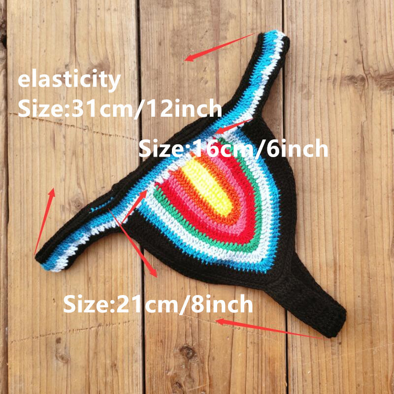 Handmade Crochet Bikini Set Rainbows Rasta Tassel Women Swimwear Push UP Sexy Swimsuit Vacation 220611gx