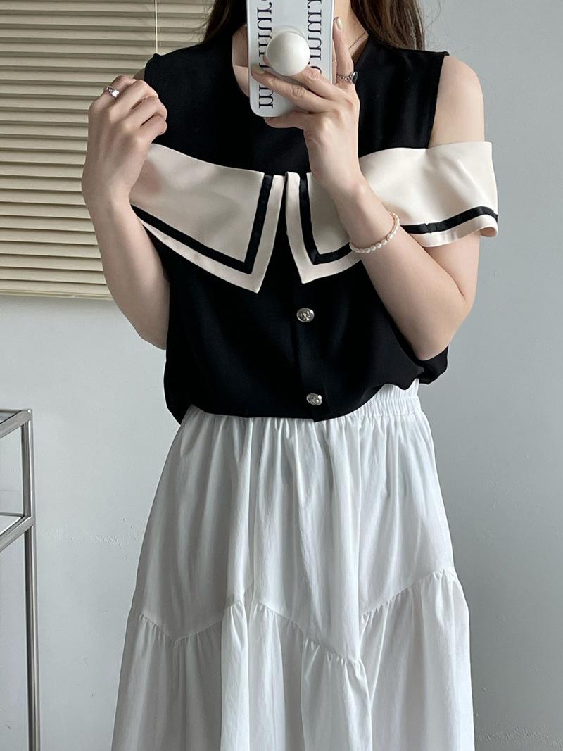 Women's Blouses & Shirts Korean Fashion Casual Contrast Color Blouse Women O-neck Off Shoulder Short Sleeve 2022 Summer All-match Blusas Muj, Black
Women's Blouses & Shirts Korean Fashion Casual Contrast Color Blouse Women O-neck Off Shoulder Short Sleeve 2022 Summer All-match Blusas Muj, Black