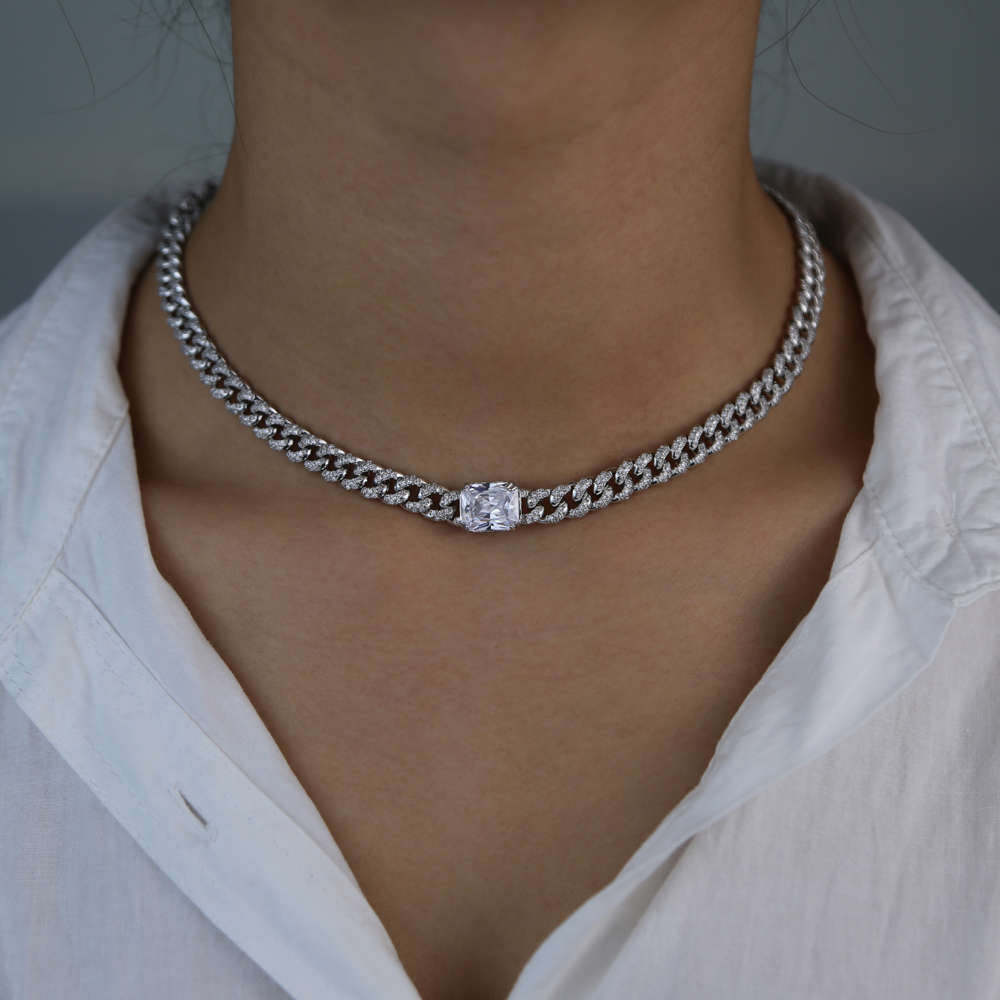 Valentine's Gift Heart cz Miami cuban link chain choker necklace white pink girlfriend lover gift iced out jewelry