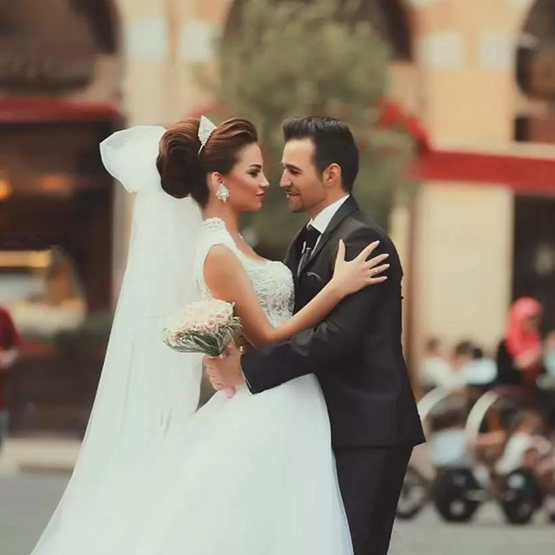 New Style Ball Gown Lace Wedding Dresses Arabic Said Mhamad Sweetheart Beaded Topped Illusion Back Bridal Gowns