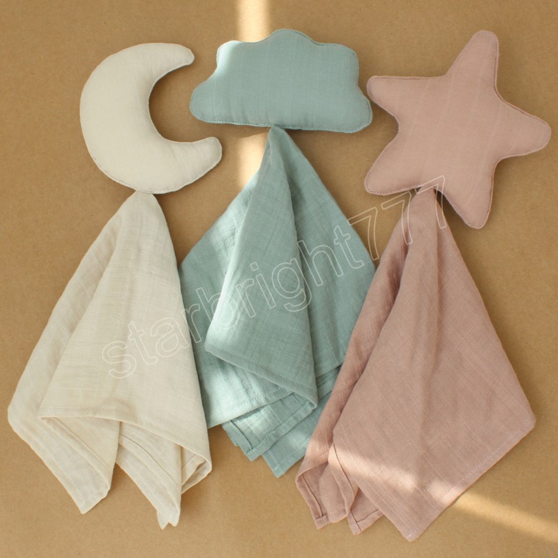 Newborn Soothe Appease Towels Baby Saliva Towel Organic Cotton Moon Star Toy Baby Comfort Lovely Muslin Security Bib 40x40cm