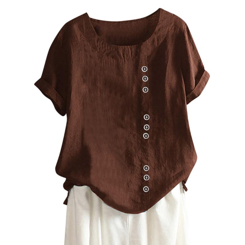 Womens Blouses Shirts Elegant Blouse Women Shirt V-Neck Short Sleeve Cotton Linen Casual Loose Tee Camisa Feminina Blusasw