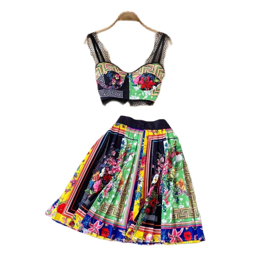 2022 Fashion Two Piece Dress Women Sexy Lace Suspender Top And High Waist Mini Pleated Skirt 2 Piece Sets Casual Vacation Beach Designer Set Summer Print Woman Suits, Yellow
2022 Fashion Two Piece Dress Women Sexy Lace Suspender Top And High Waist Mini Pleated Skirt 2 Piece Sets Casual Vacation Beach Designer Set Summer Print Woman Suits, Yellow