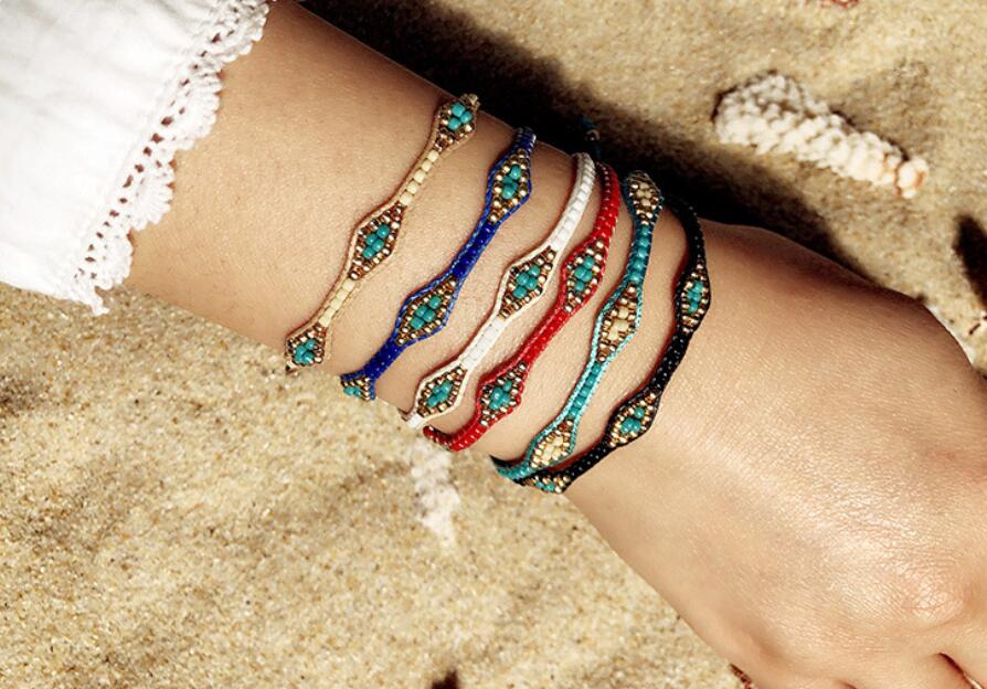 Handmade String Beaded Bracelets Jewelry Braided Woven Friendship Wish Wristband Anklet Adjustable for Women Girl