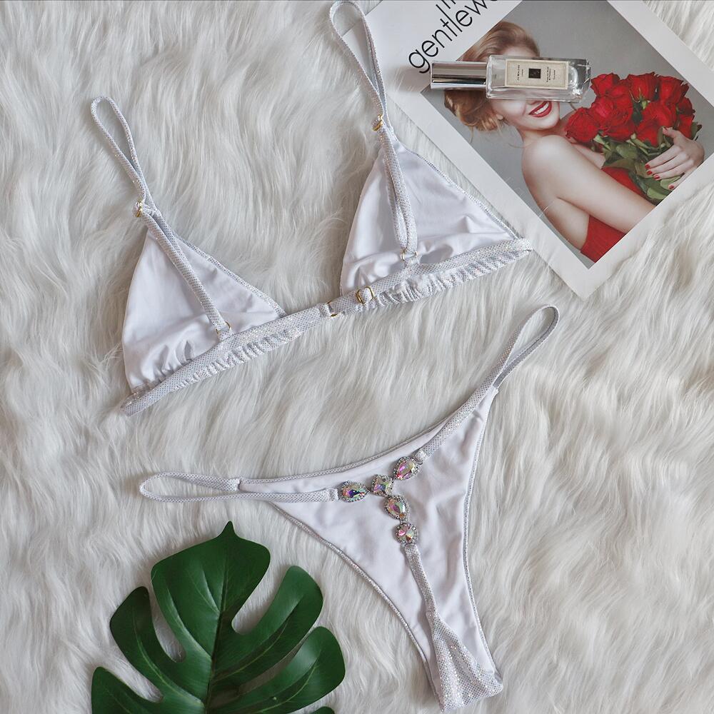 Sexy sparkling silver crystal diamond Women Swimwear Three-Point swimsuit Women's Sports Underwear Set Sexy Skinny Backless Bikini