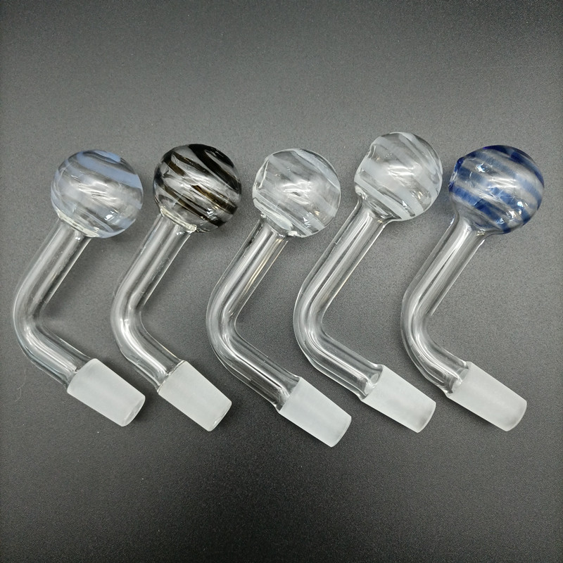 Glass Oil Burner Pipe Curved Burning Handle Pipes 10mm 14mm 18mm Male Femal Ball OD 30mm Bent Smoking Nail Water Tube