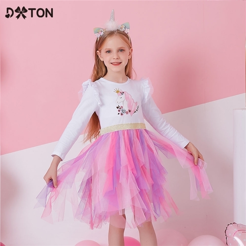 DXTON Princess Kids Dress Heart Sequined Girls Dress Winter Long Sleeve Children Clothing Tutu Flare Sleeve Kids Party Dresses 220707