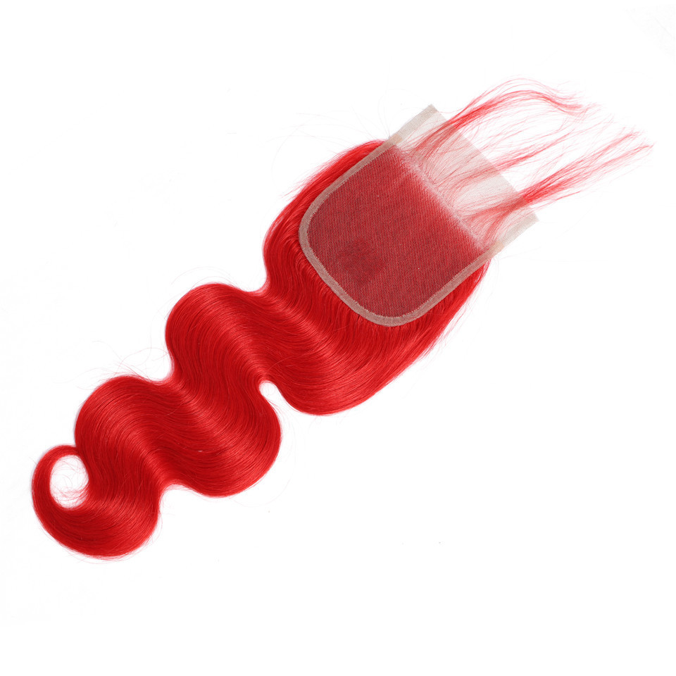4x4 inch lace closure free part body wave/straight red colored lace closures for black women