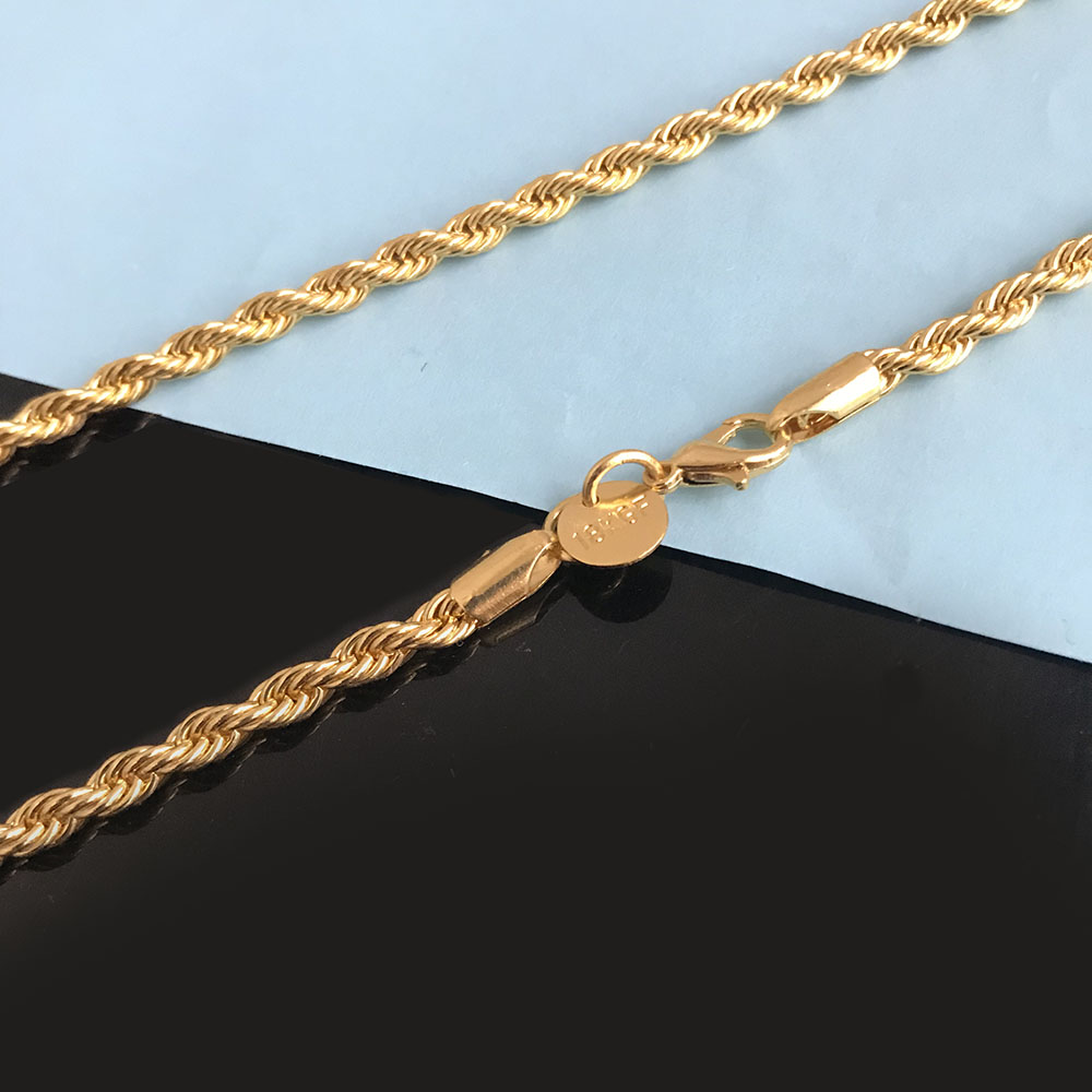 4MM Metal 18K Gold Plated Metal Cooper Woved Rope Chain Necklace for Men Women Nice Jewelry Gift 16 18 20 inch Wholesale Price