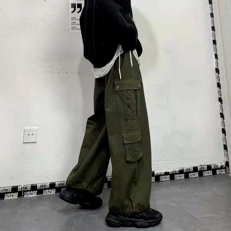 QWEEK Punk Baggy Black Cargo Pant Korean Streetwear Autumn Vintage Oversized Green Joggers Wide Leg Trousers For Female 220325