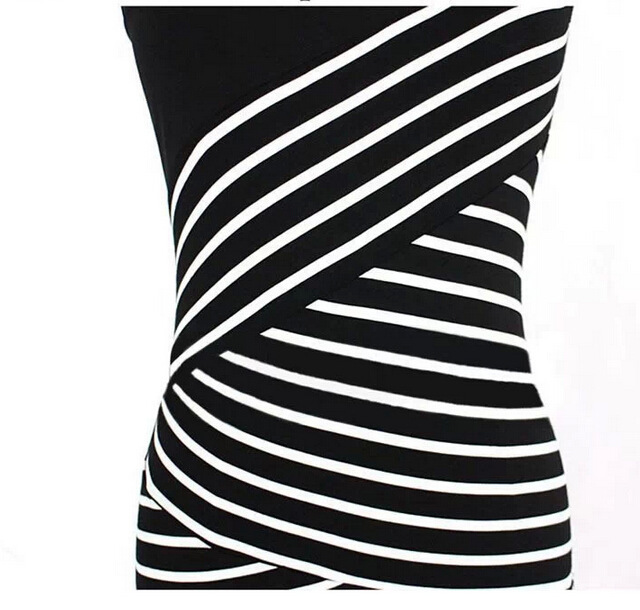 Women Summer Dresses New Black And White Stripe Dress Cultivate Pencil Vintage Plus Size Dresses Vestidos