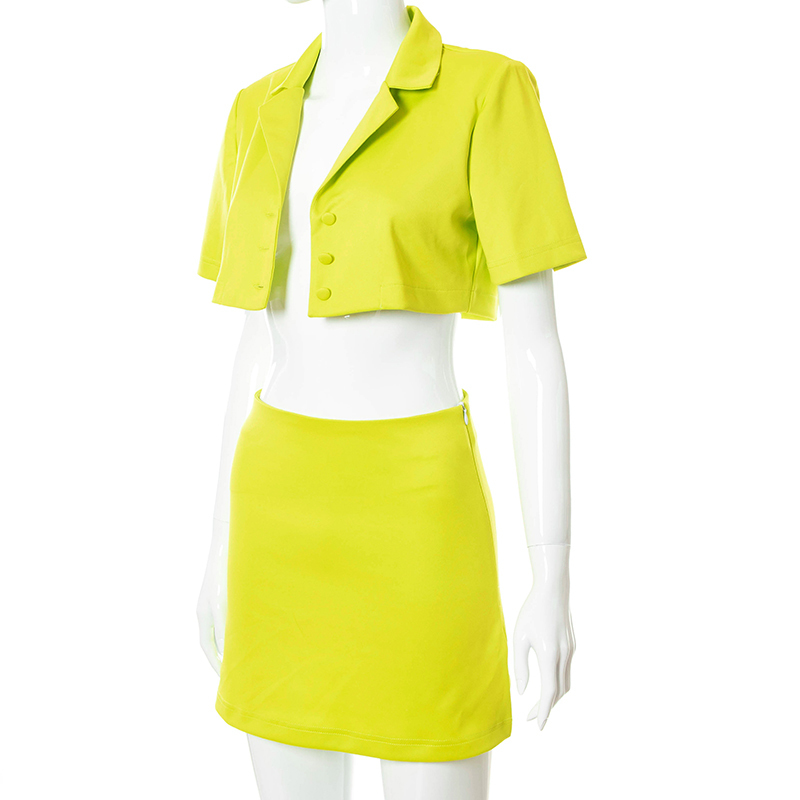 Bomblook Fashion Casual Womens Suit Summer Short Sleeve Crop Top Zipper ALine Skirt Set Vetement Femme Sexy Streetwears 220602