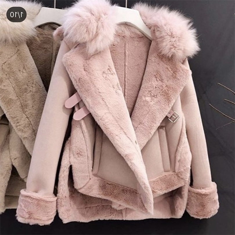 Women leather jackets Winter Suede Leather Jacket Women Short Lamb Wool Motorcycle Jacket Thick Lambs Fur Warm Coat T200507