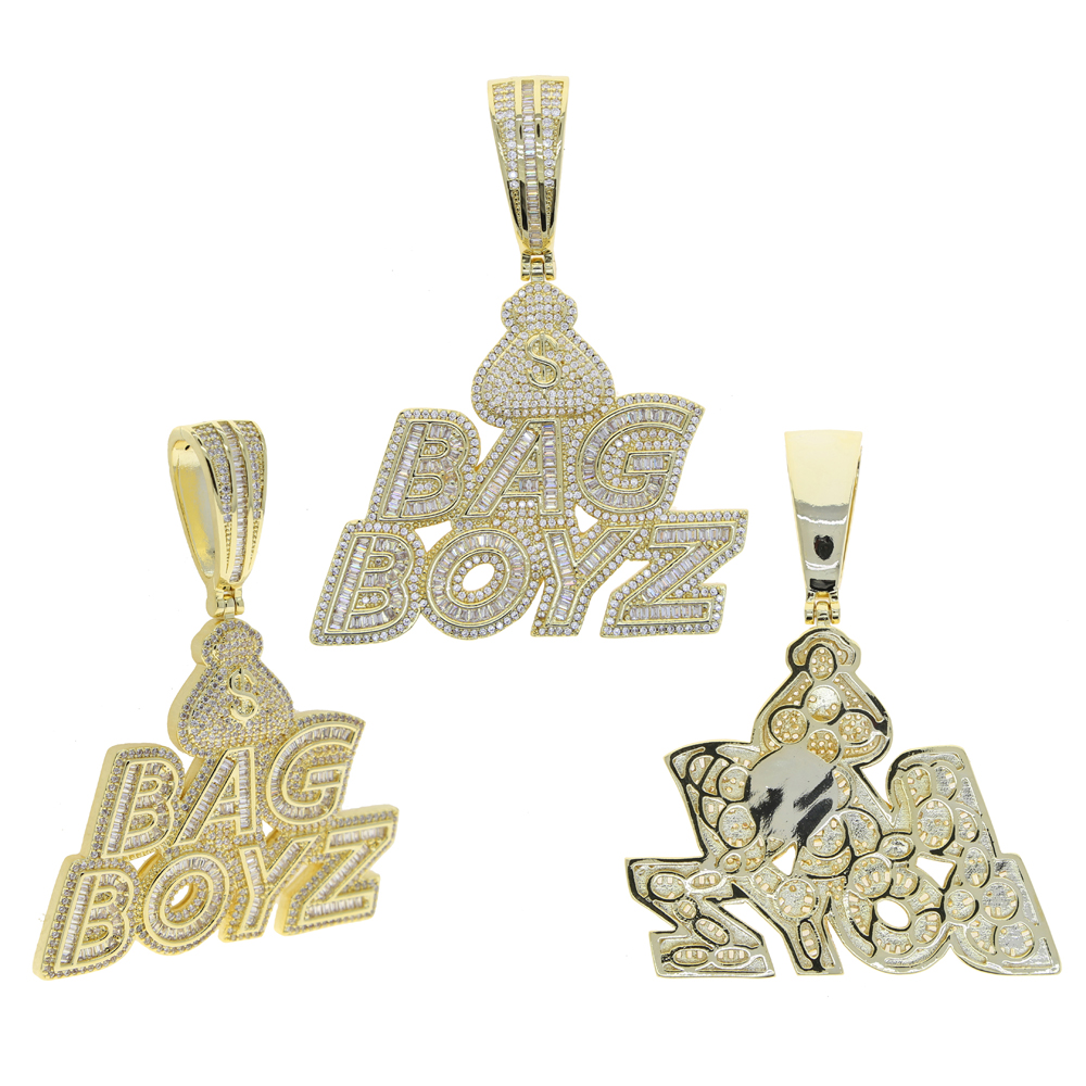 New CZ Letters Bag Boyz Pendant Necklace Iced Out Bling 5A Cubic Zircon Dollar Symbol Money Charm Fashion Hip Hop Men Jewelry