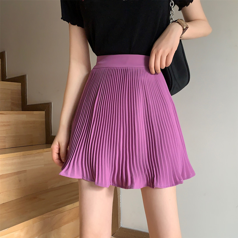 college style high waist retro Aline pleated skirt women 220701