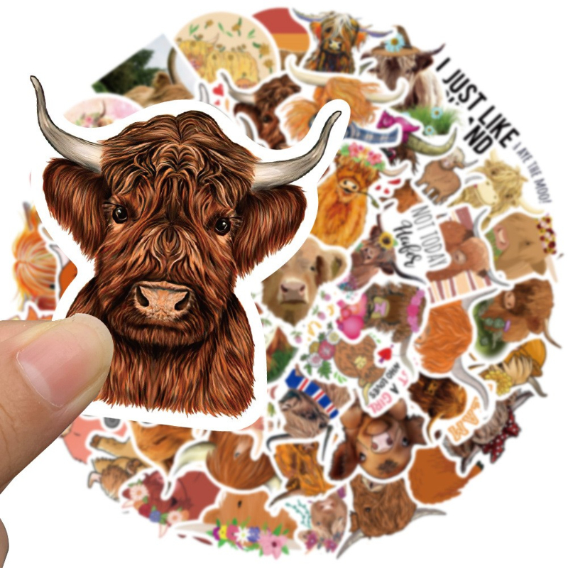 50Pcs/Lot Cute and funny Highland cattle Sticker kyloe Cow Stickers Graffiti Kids Toy Skateboard Phone Laptop Luggage Sticker Decals