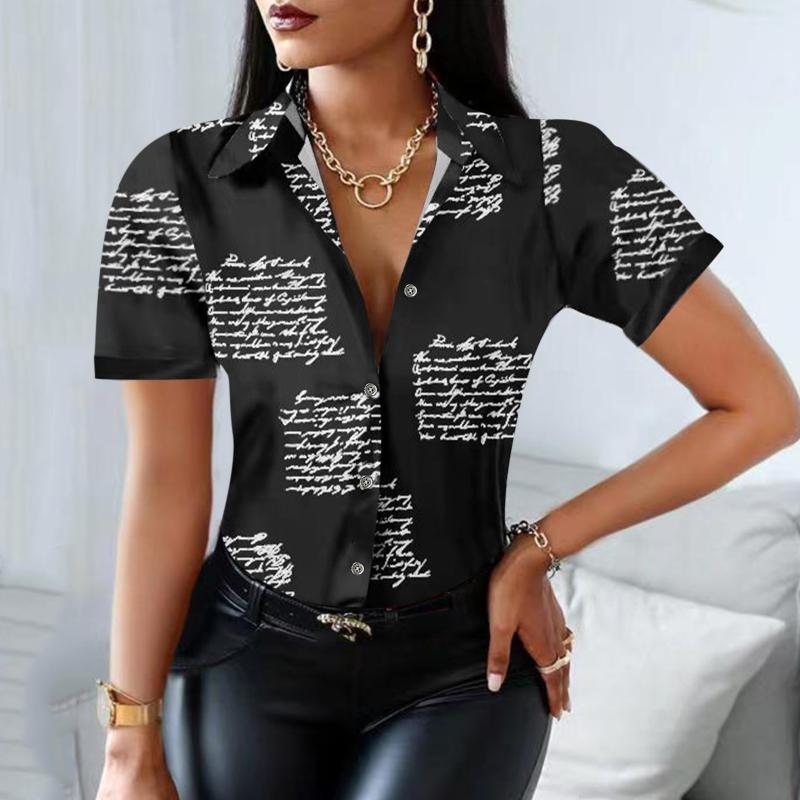 Women' Blouses & Shirts Fashion Printed Shirt Women Elegant Office Ladies Blouse Vintage Letter Lapel Short Sleeve Buttons Casual Tops For, Gray
Women' Blouses & Shirts Fashion Printed Shirt Women Elegant Office Ladies Blouse Vintage Letter Lapel Short Sleeve Buttons Casual Tops For, Gray