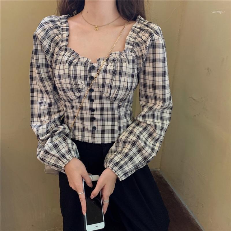 Autumn Women's Clothing Vintage Long Sleeve Shirts Plaid Slim Crop Top Female Square Collar Blouses Fashion Blusas &, Black
Autumn Women's Clothing Vintage Long Sleeve Shirts Plaid Slim Crop Top Female Square Collar Blouses Fashion Blusas &, Black