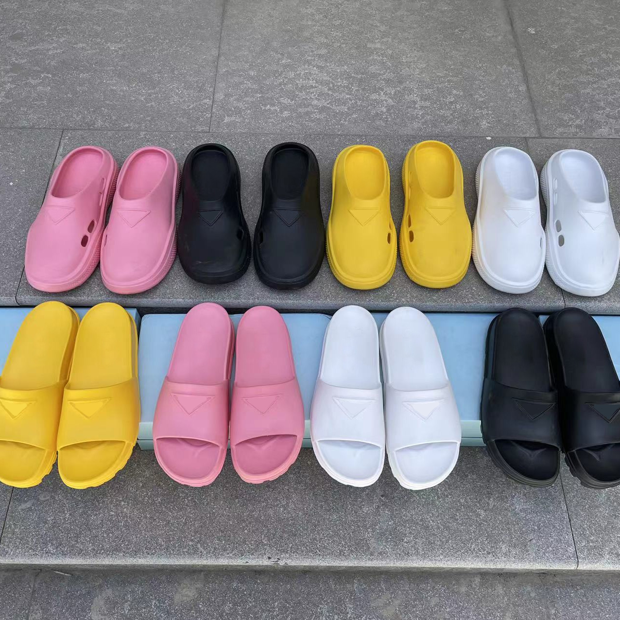Foam rubber mules designer slippers women men embossed rubber triangle logo chunky sole slipper beach platform loafers size 35-45
Foam rubber mules designer slippers women men embossed rubber triangle logo chunky sole slipper beach platform loafers size 35-45