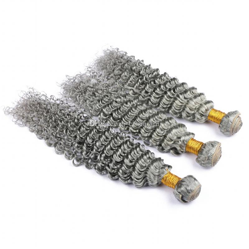 3bundles silvery grey hair bundles hights hair weft deep wave human extensions gray weaving 100gx3 Diva2