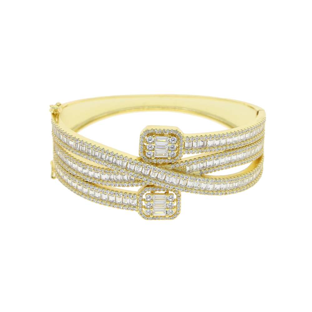 Baguette CZ Bracelets Bangles Sparking Bling Cubic Zirconia Gold Silver Color Luxury Fashion Multi Layered Band Jewelry