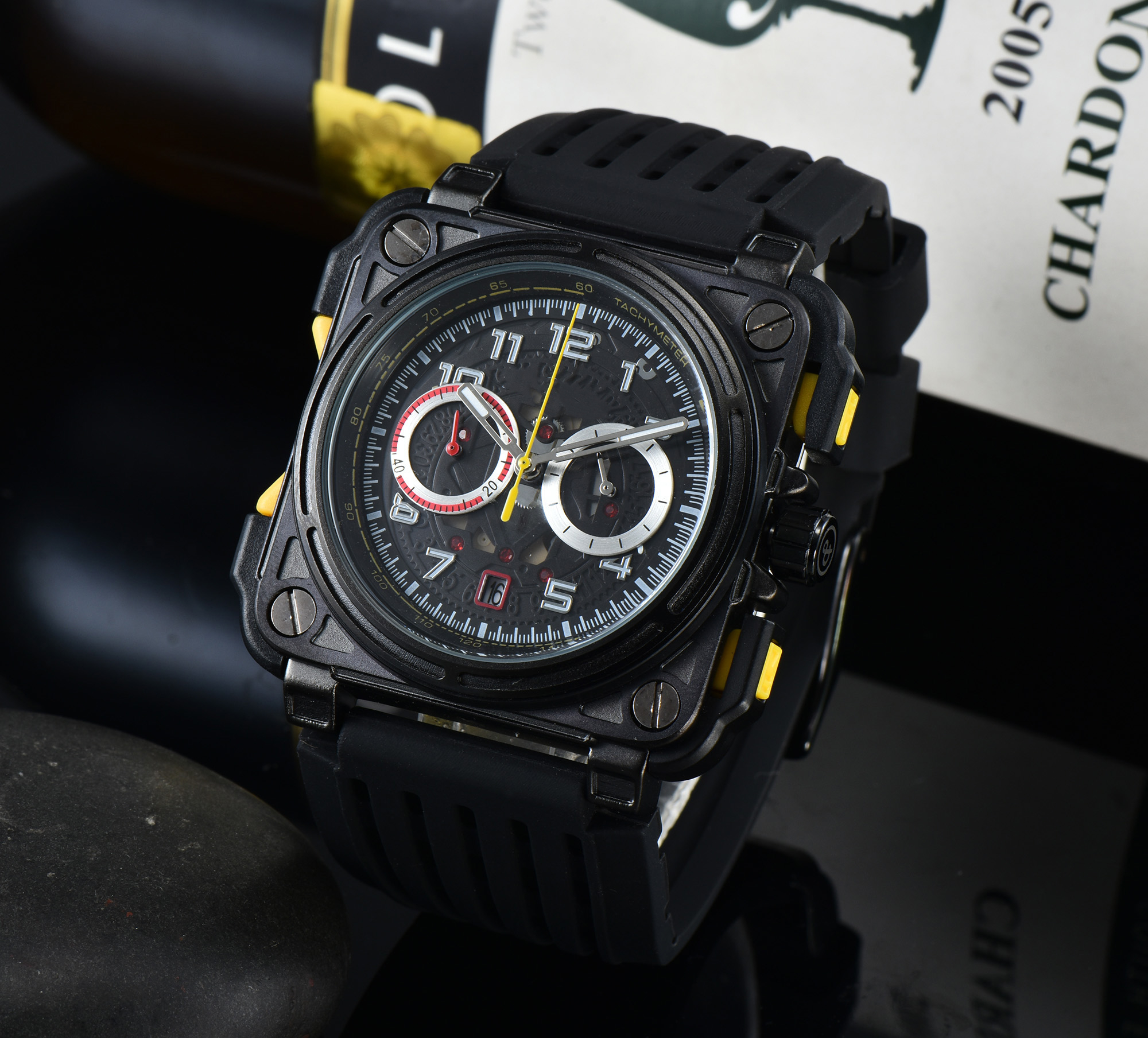 ROSS Watch Casual Quartz Calendar Men's BR Watch Square Hollow Personality Dial All Hands Operate Rubber Strap
ROSS Watch Casual Quartz Calendar Men's BR Watch Square Hollow Personality Dial All Hands Operate Rubber Strap