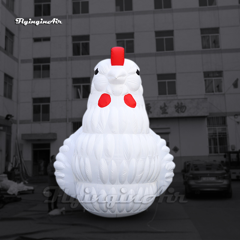 Outdoor Advertising White Inflatable Hen Large Cartoon Animal Mascot Model Blow Up Chicken Balloon With Red Cockscomb For Event