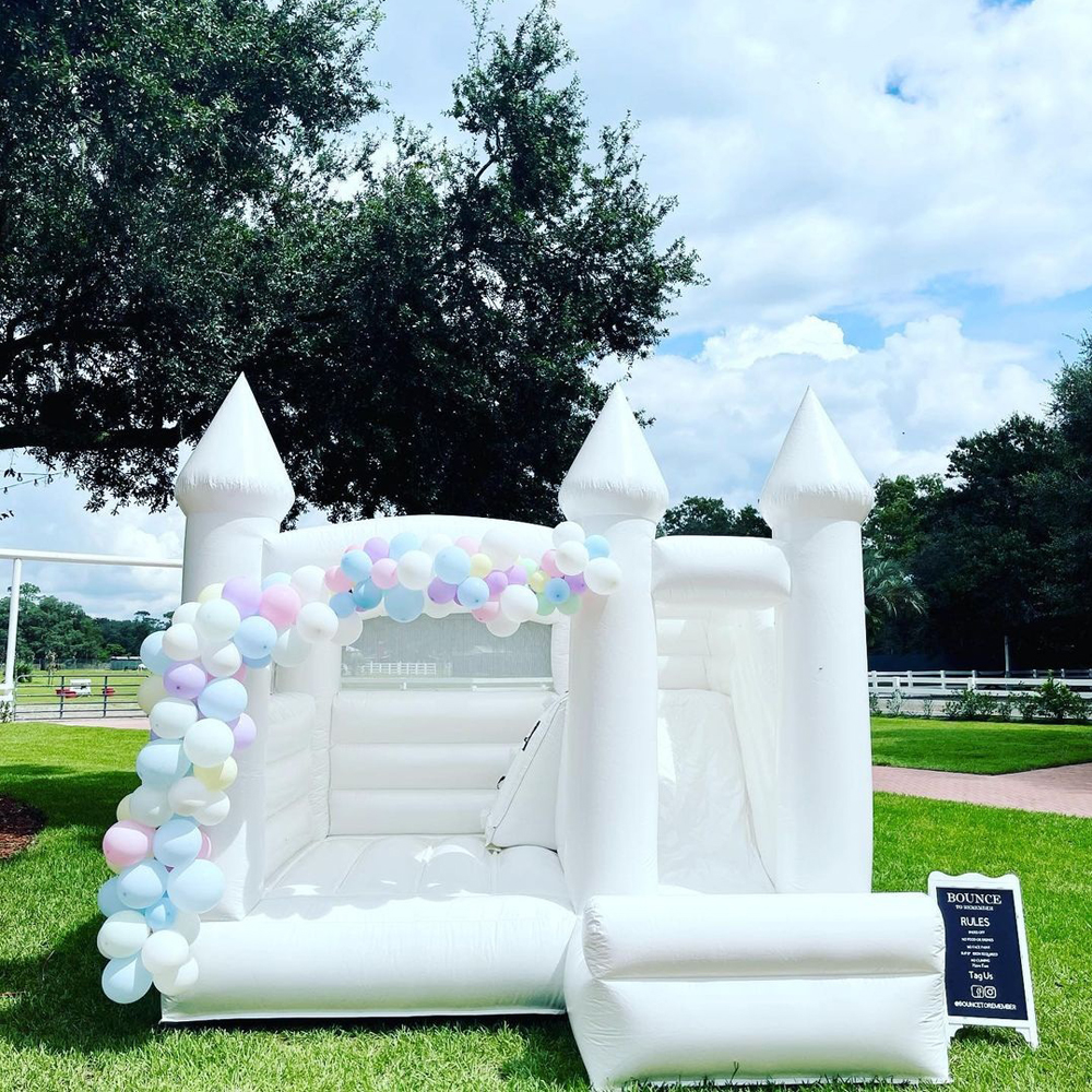 Commercial Wedding White Inflatable Bounce House Combo With Slide Bouncer Jumping Bouncy Castle For Kids Birthday Party Free Blower