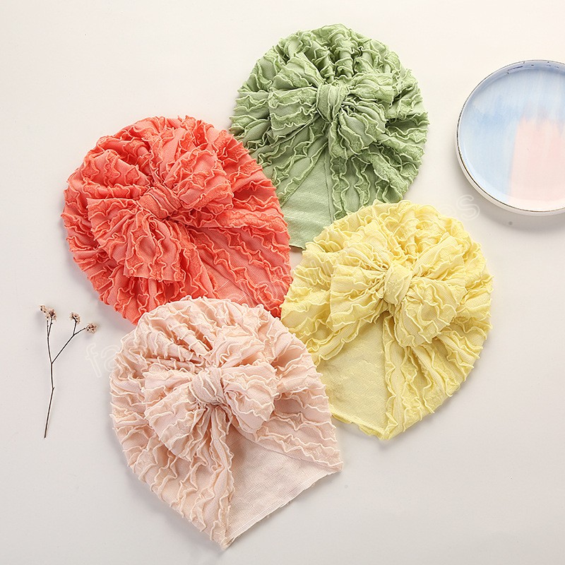 Sweet Baby Girl Fold Hat Newborn Bow Headwrap Solid Color Nylon Kids Toddler Cap Bowknot Baby Beanie