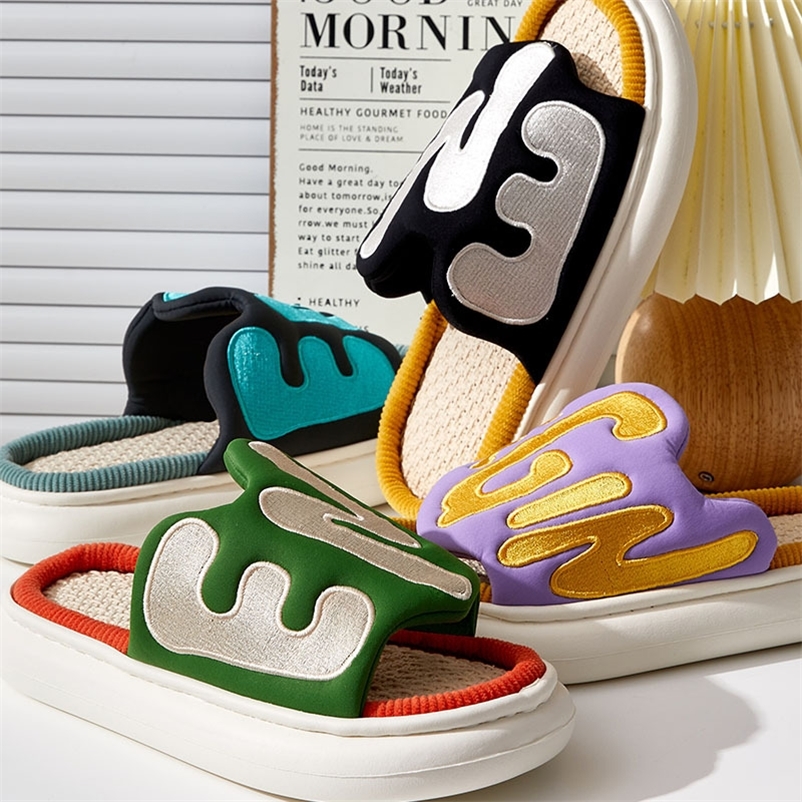 Fashion Letter Embroidery Wearable Home Sandals Thick Sole Waterproof Couple Summer Womens Linen Slippers 220614, Green
Fashion Letter Embroidery Wearable Home Sandals Thick Sole Waterproof Couple Summer Womens Linen Slippers 220614, Green