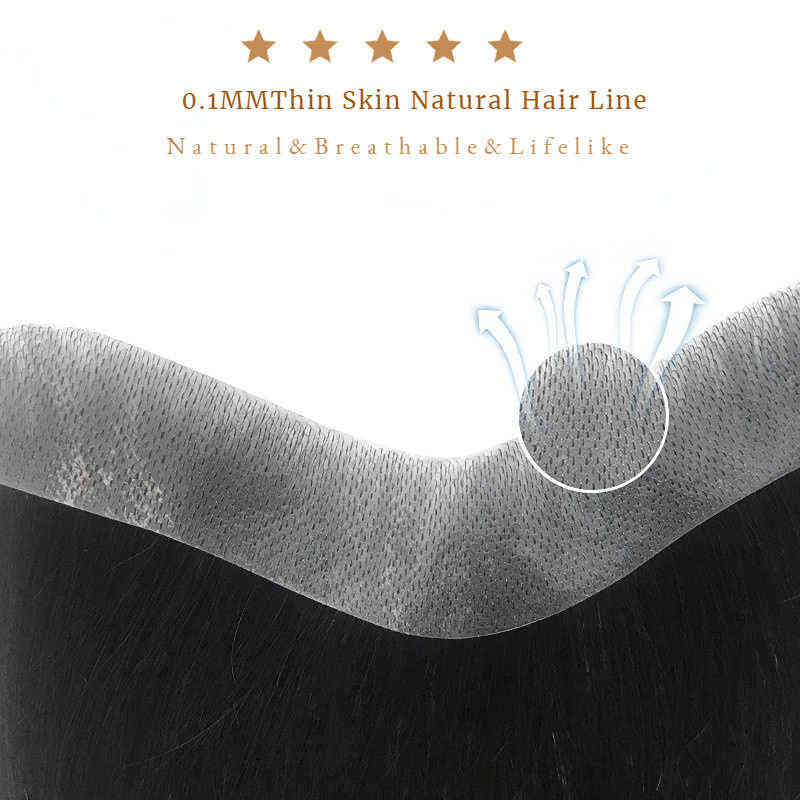 Piece For Men 100% Human Front Wig Remy Hair With Thin Skin Basic Natural Haire Toupee L220809