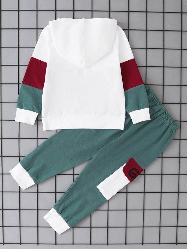 Toddler Boys Letter Graphic Colorblock Raglan Sleeve Hoodie & Sweatpants SHE