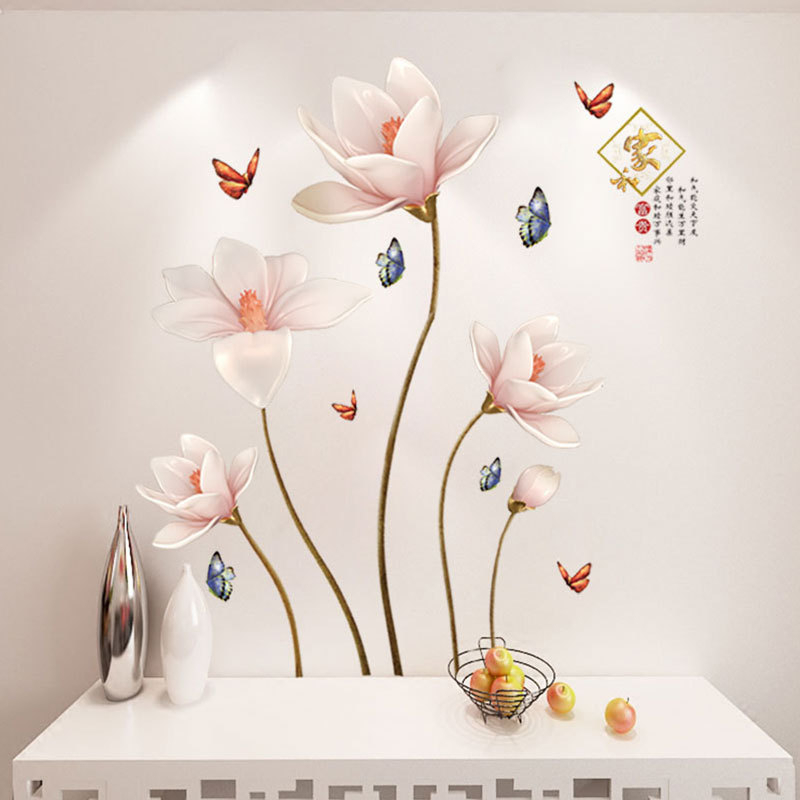 Large Vinyl Lotus wall stickers Flowers Home Decor 3D Wall Sticker Living Room Decoration 3d Wallpaper Flower WallMurals