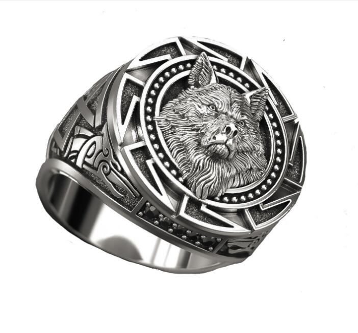 Viking Warrior Wolf Head Rings for Men Punk Jewelry Retro Wolf Totem Male Silver Color Ring Hip Hop Finger Bands GC894